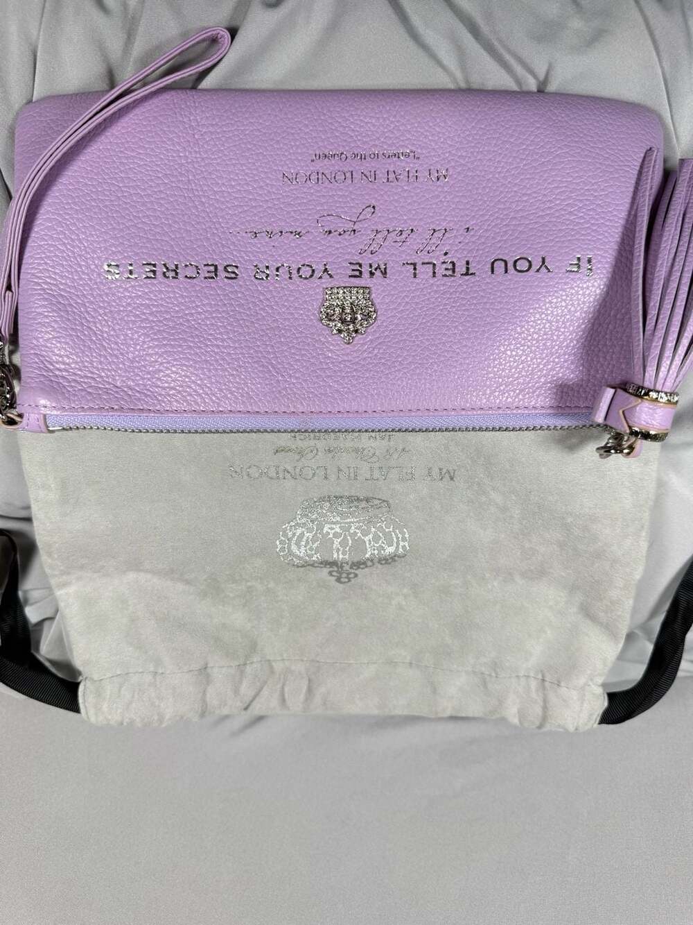 NWT My Flat In London Tell Me Yr Secrets Pouch Wristlet Lavender - Picture 14 of 14